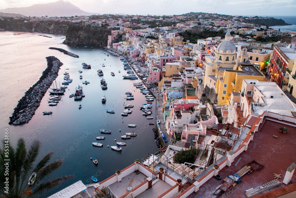 beautiful italian island procida famous for its colorful marina, tiny narrow streets and many beache