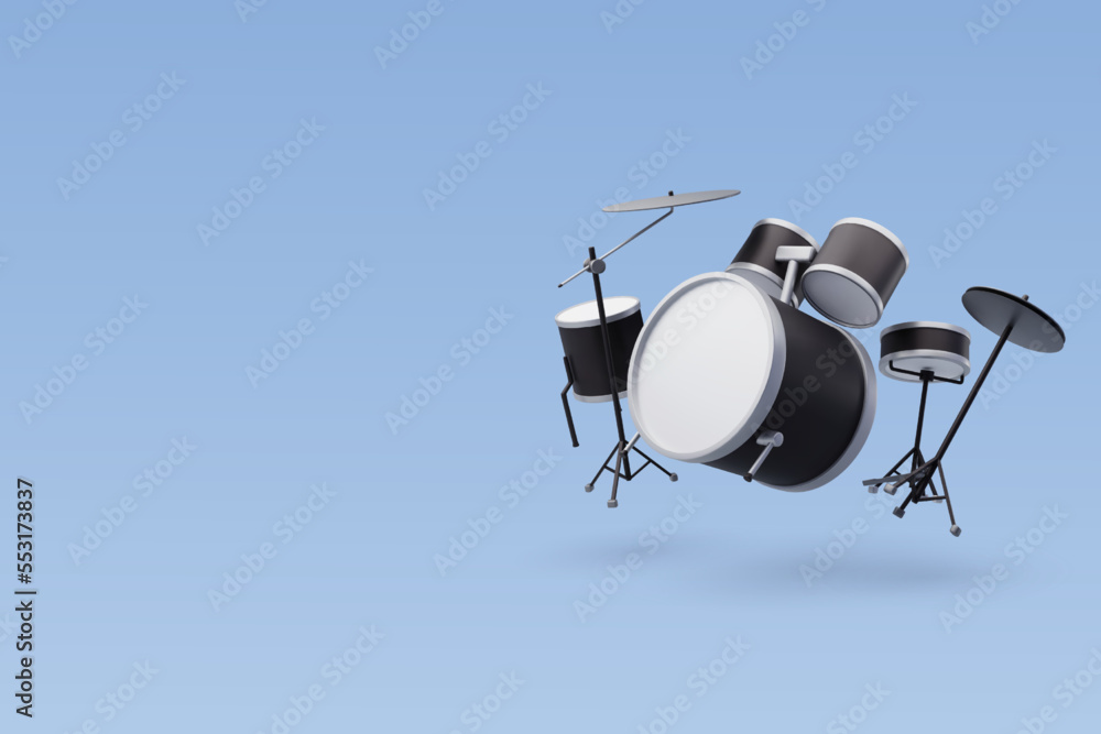 3d Vector Black Drum set, Music and Instrument concept.