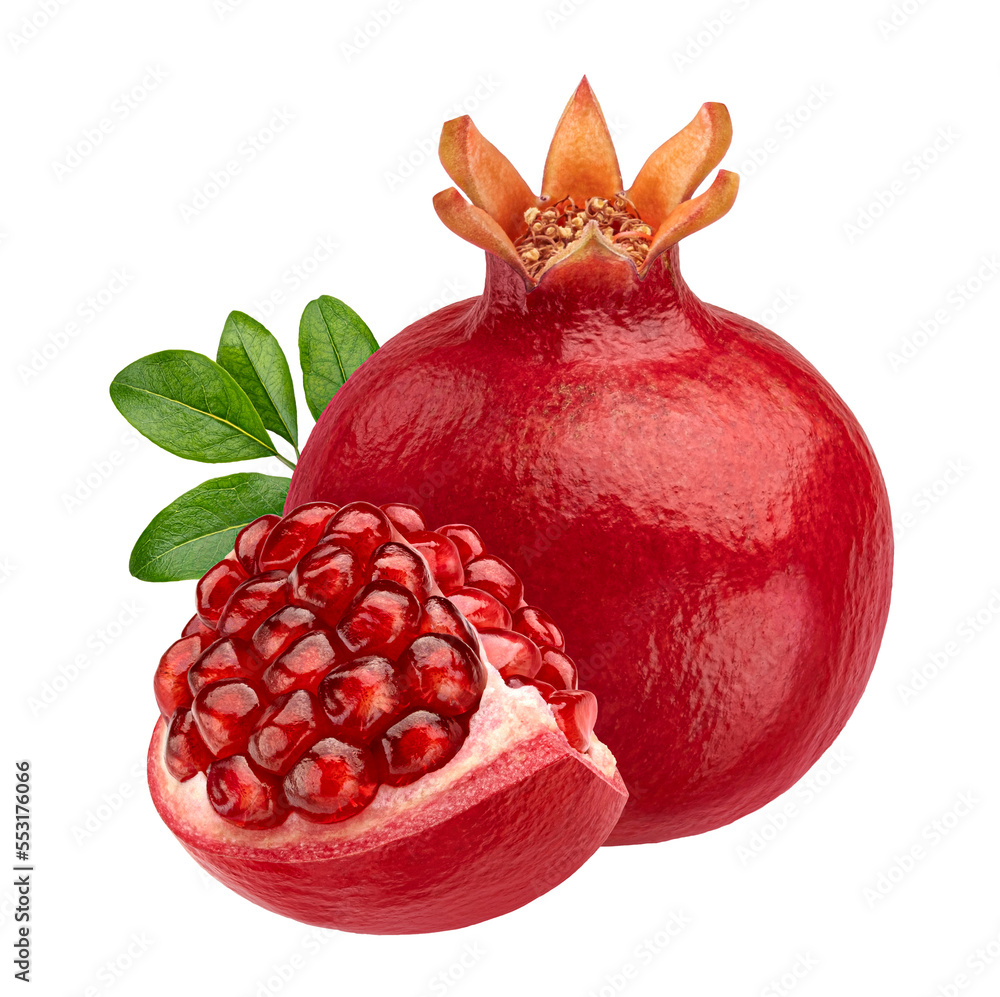 One pomegranate isolated on white background