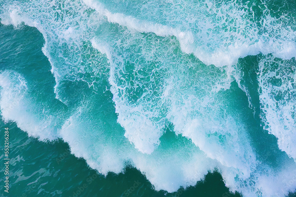 Spectacular aerial top view background photo of ocean sea water splashing. Generative AI. 