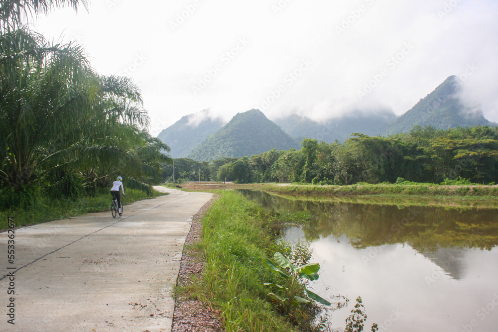 Scenery and morning fog in southern Thailand