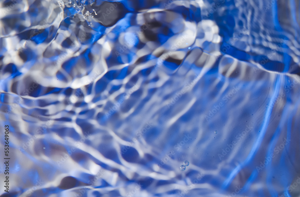 Water with ripples on blue background