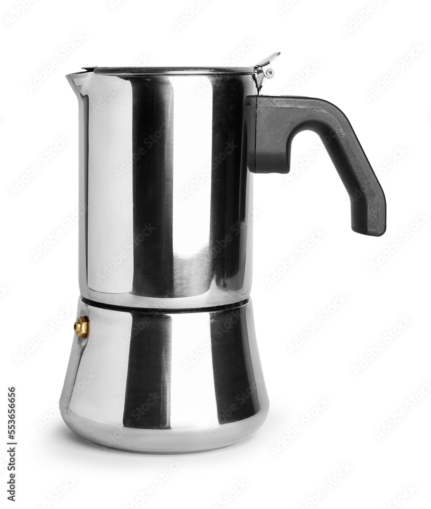 Geyser coffee maker on white background