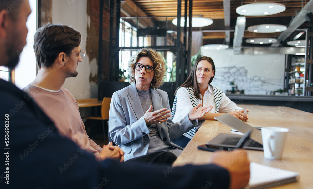 Business people having a discussion over a project in an office