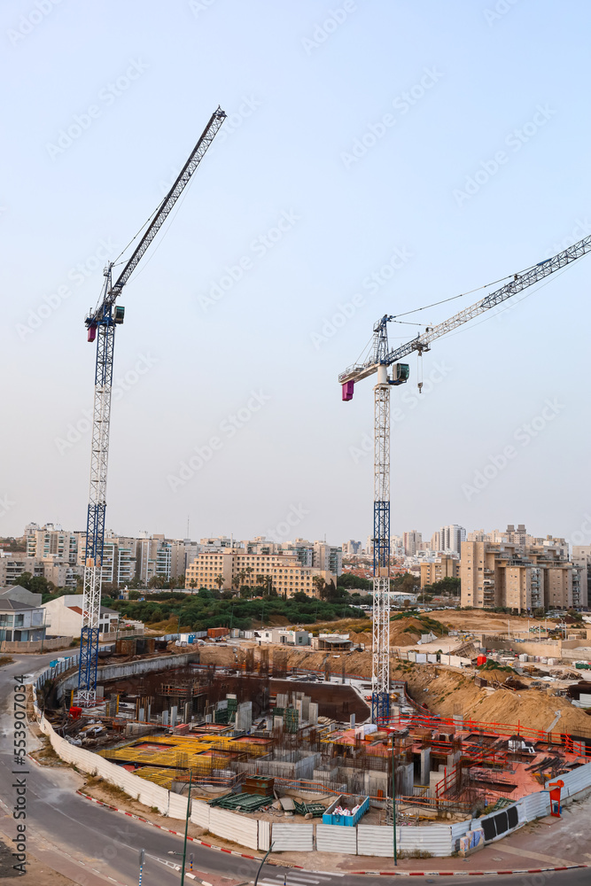 View of construction site with cranes