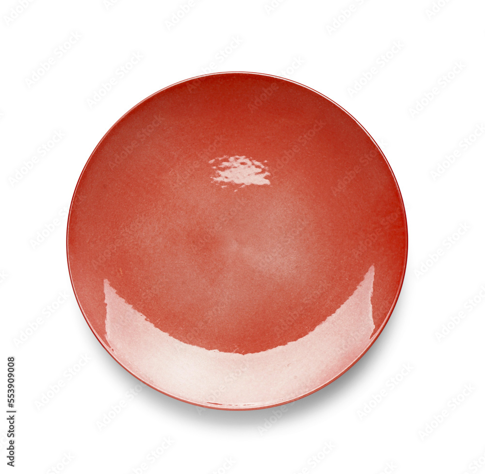 Red ceramic plate isolated on white background