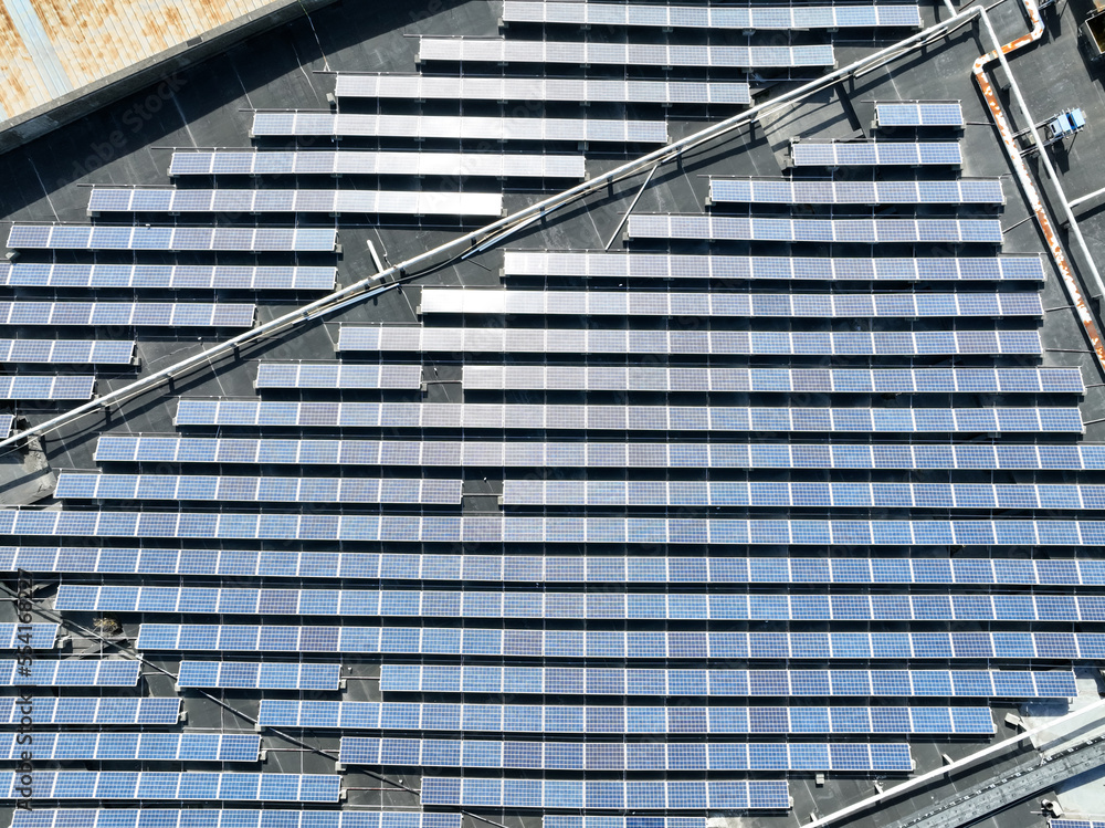 solar panels on factory rooftop