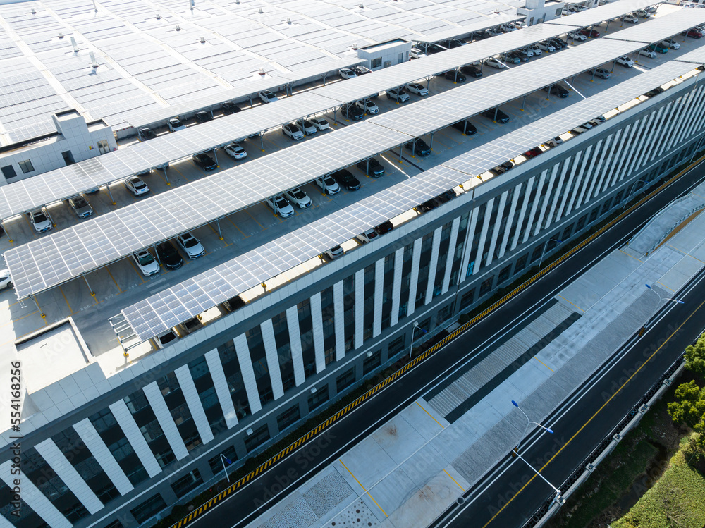 solar panels on factory rooftop