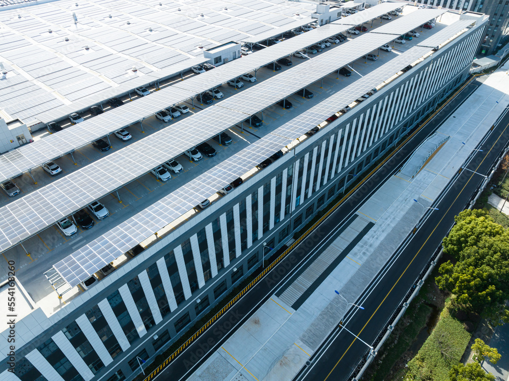 solar panels on factory rooftop