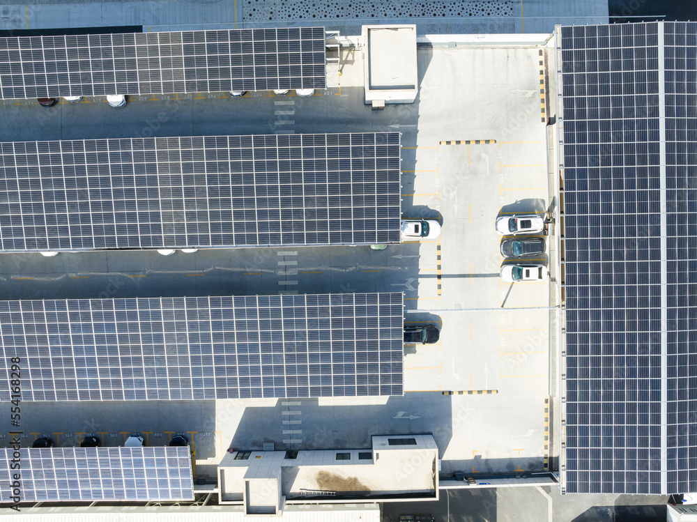 solar panels on factory rooftop