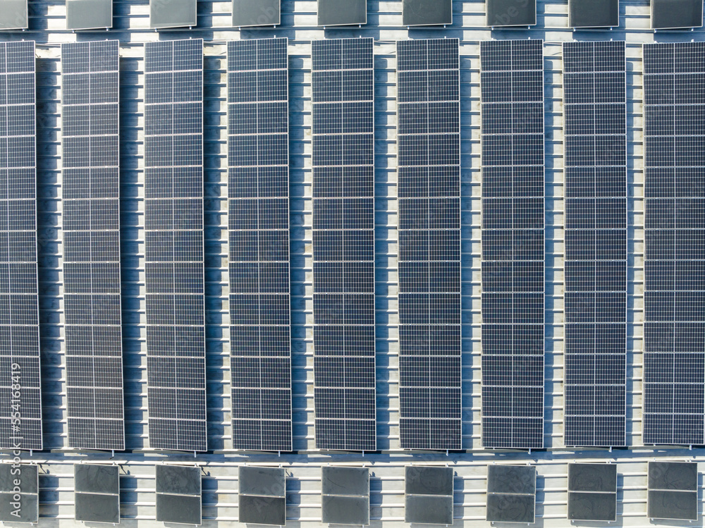 solar panels on factory rooftop