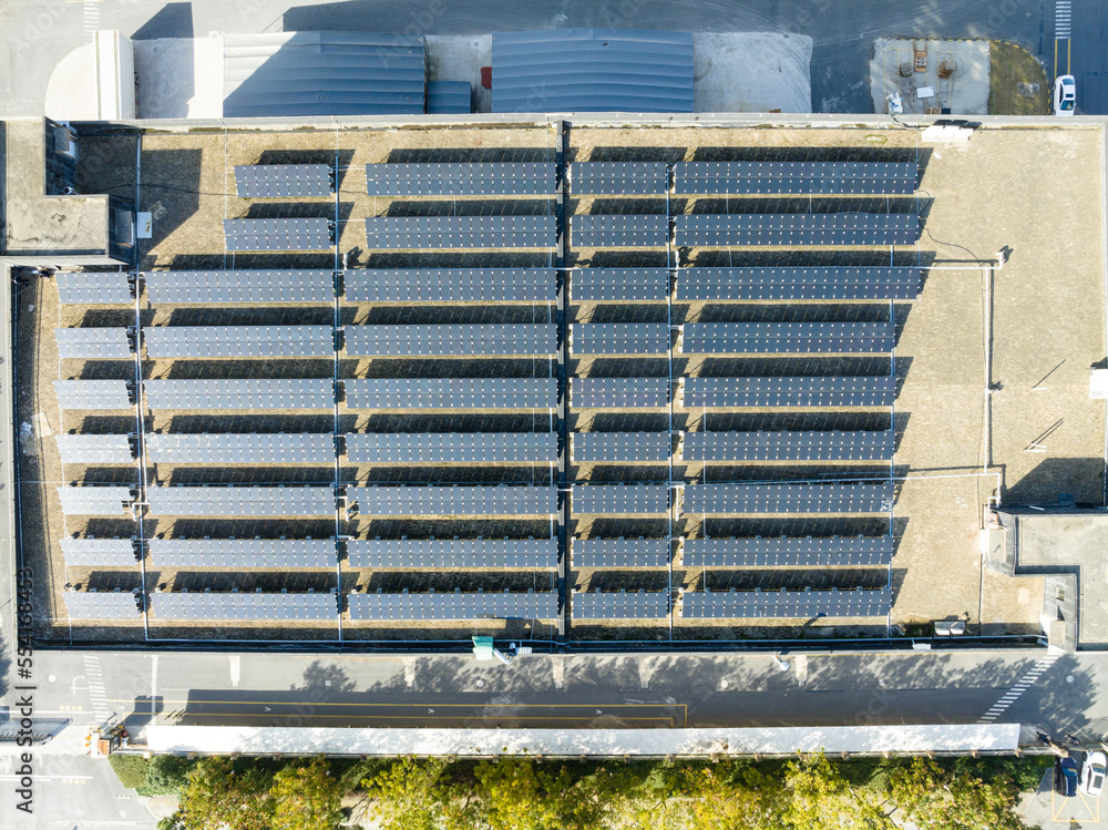 solar panels on factory rooftop