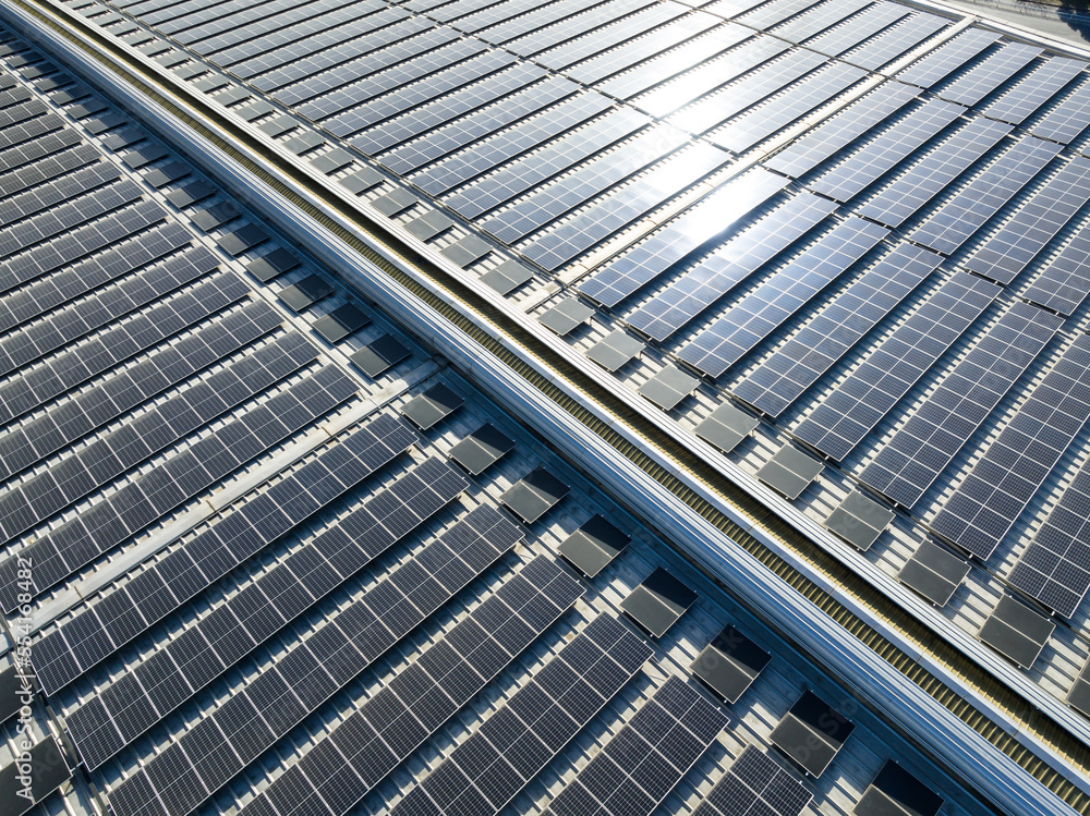 solar panels on factory rooftop