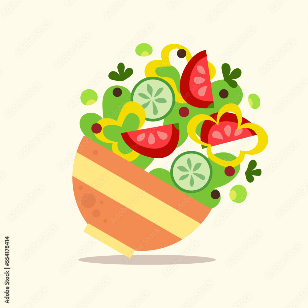 Bowl of tasty vegetable salad on light background