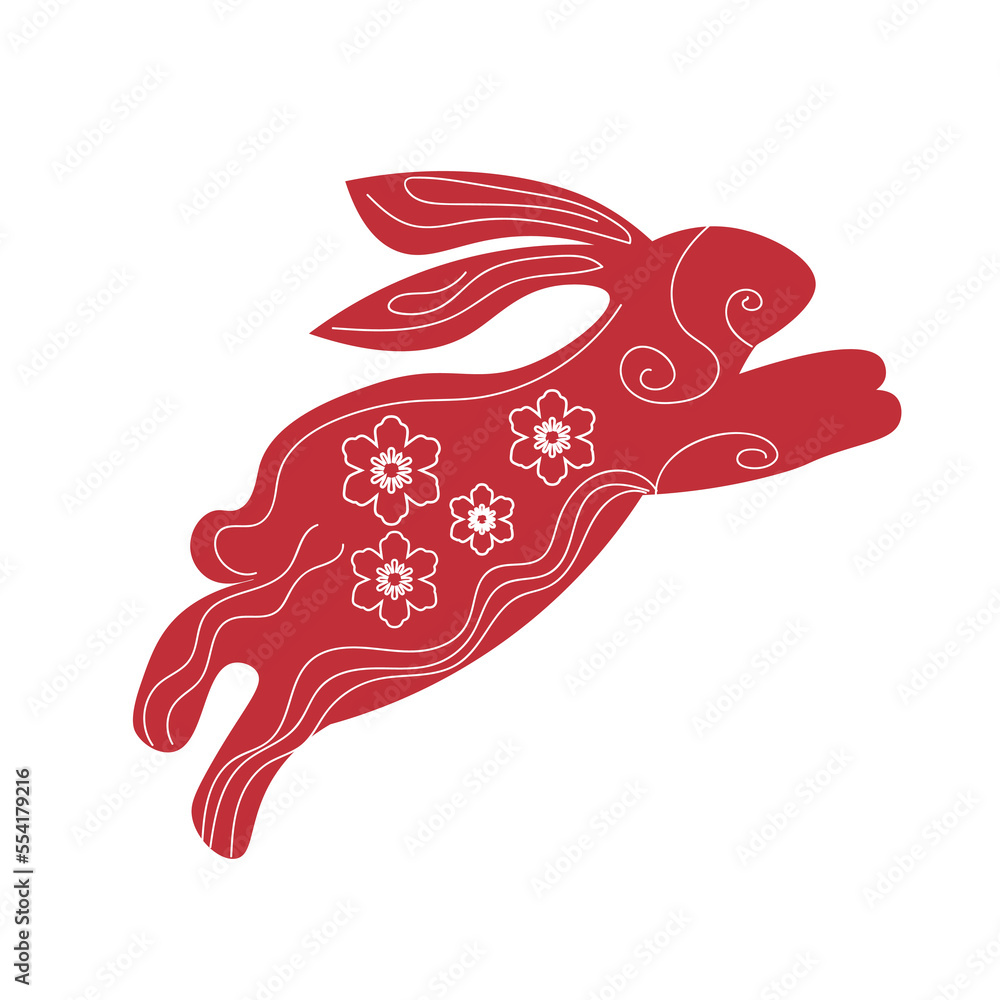 Jumping red Chinese New Year bunny on white background