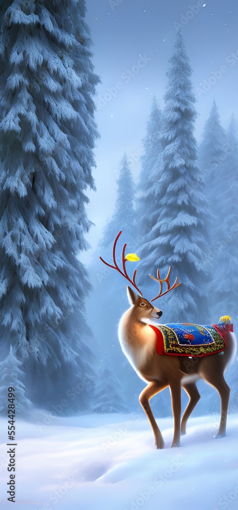 Generative AI,close-up of reindeer on snow covered field during winter