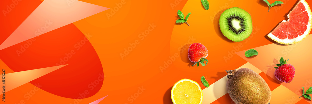 Collection of mixed fruits overhead view flat lay