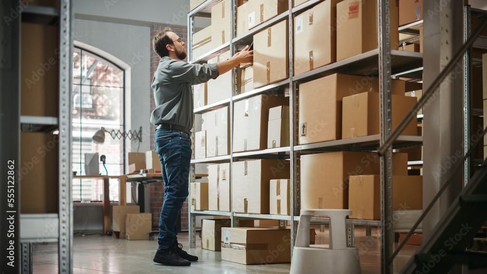 Warehouse Inventory Manager Using Smartphone to Scan a Shipment Details on Parcel, Preparing a Small