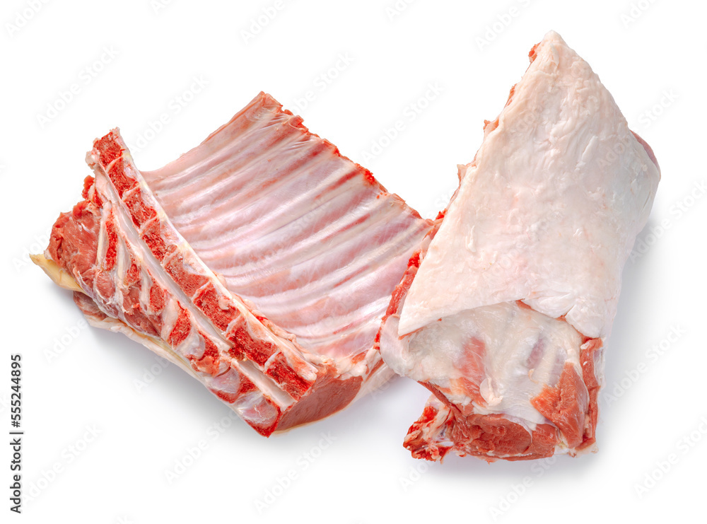 A fresh rack of lamb. Lamb meat isolated on white background.