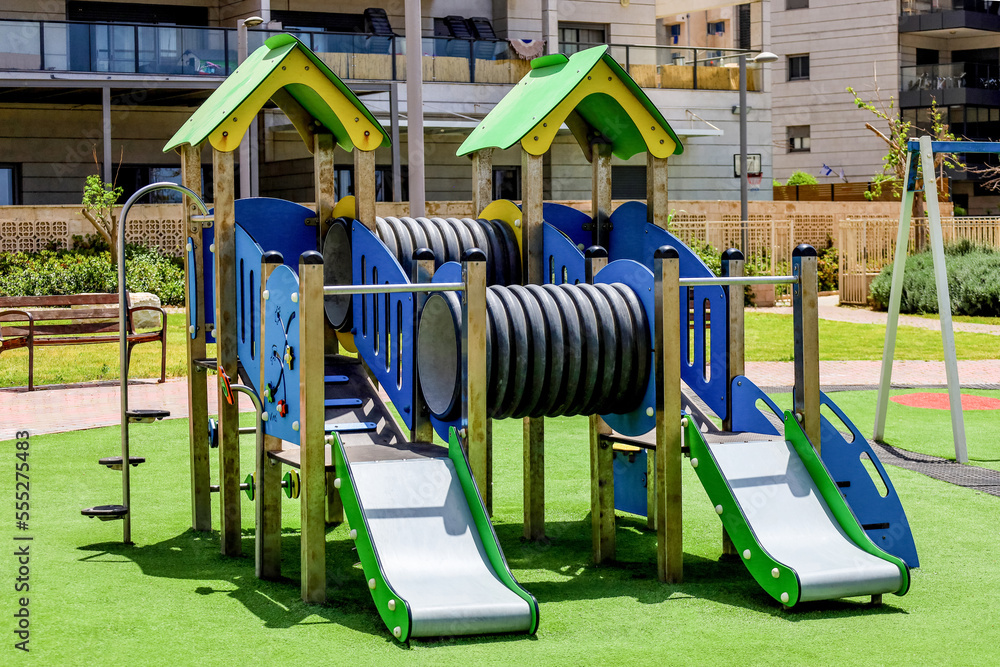 View of childrens playground with slides