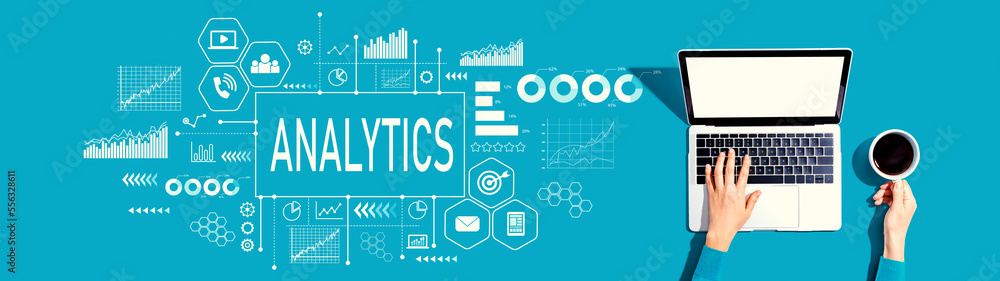 Analytics with person using a laptop computer