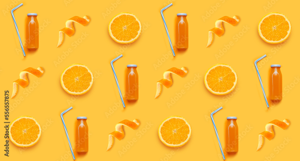 Bottle of juice on color background