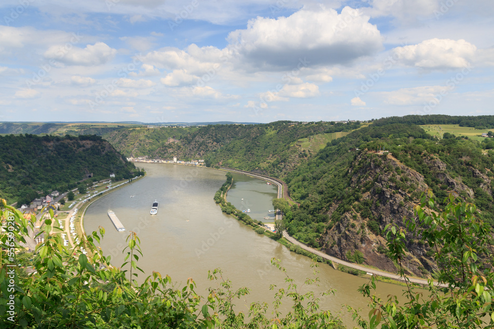 Lorelei rock and river Rhine gorge panaroma, Germany