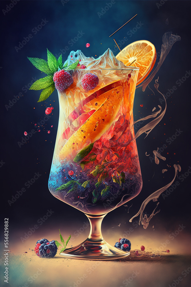 Fresh summer fruit cocktails, generative ai 