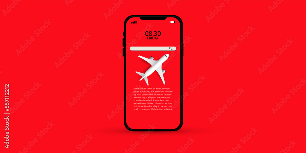 Smartphone with White airplane  taking off in the air with icon Search engine Optimization or bookin