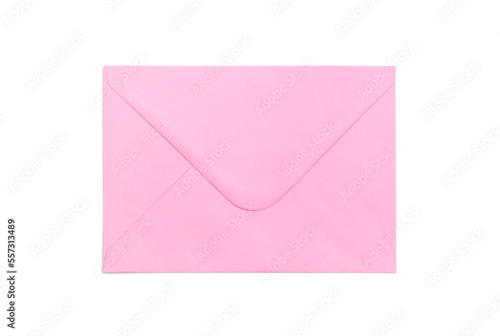 Pink envelope on white background