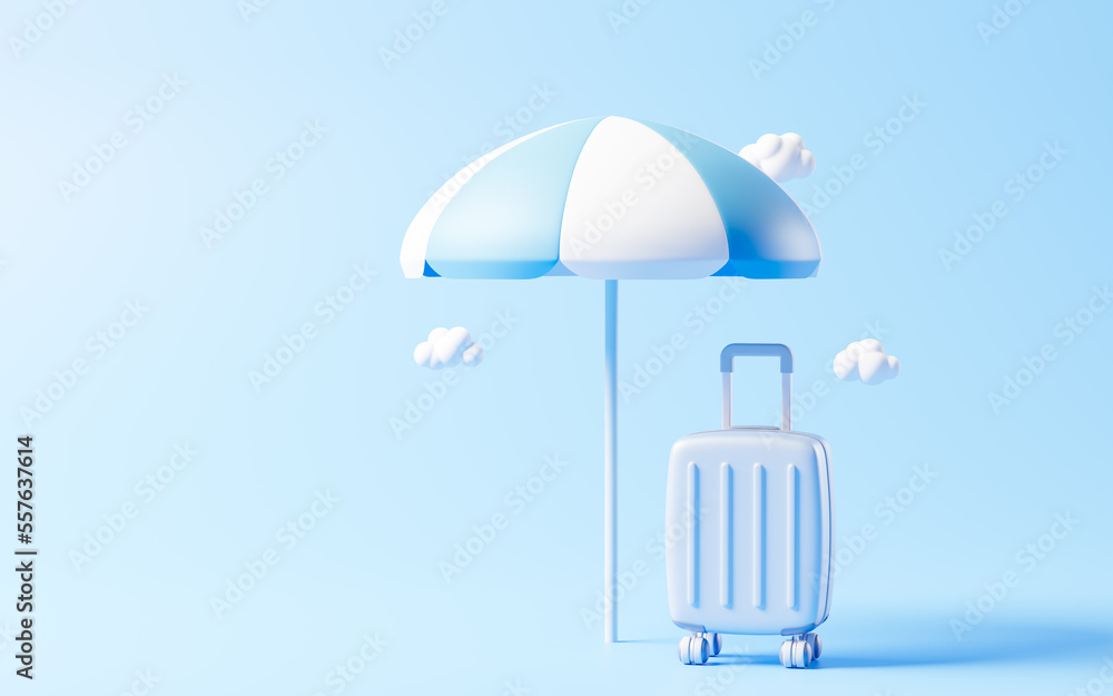 Cartoon style luggage with travel theme, 3d rendering.