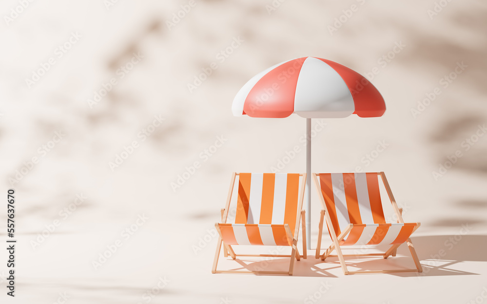 Beach chairs with cartoon style, 3d rendering.