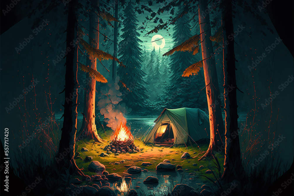 Camping in forest, Generative Ai