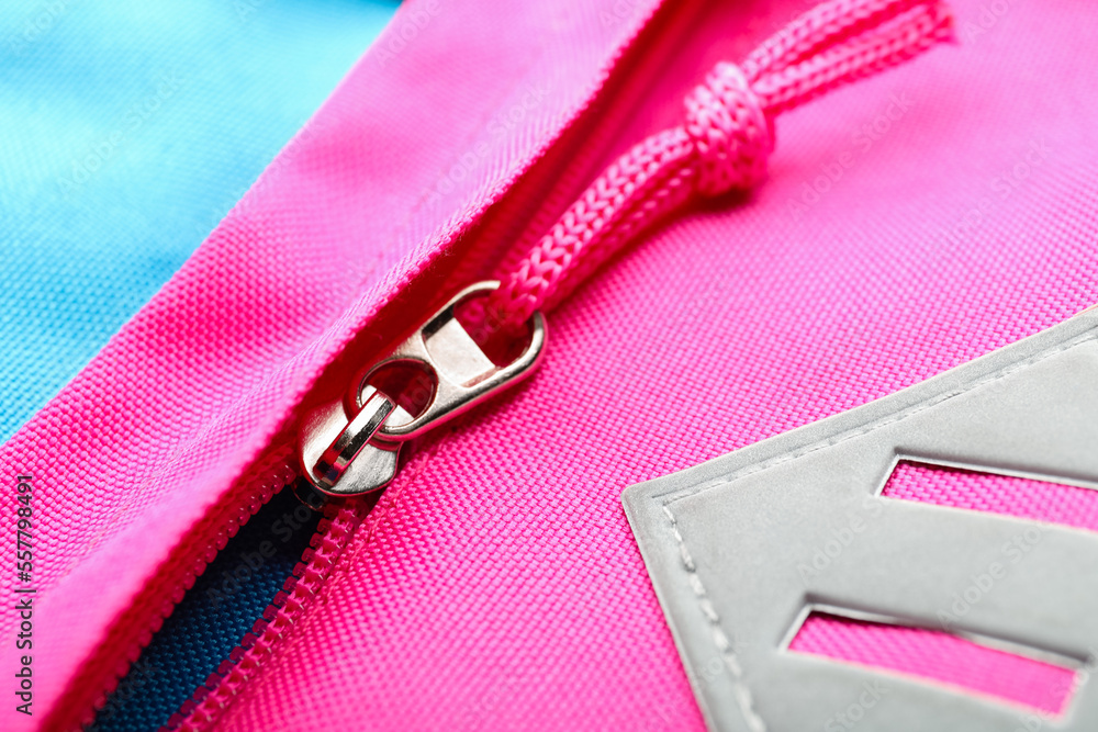 Closeup view of backpack with zipper