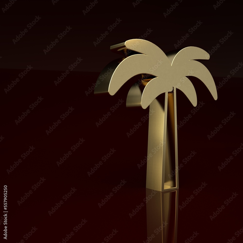 Gold Tropical palm tree icon isolated on brown background. Coconut palm tree. Minimalism concept. 3D