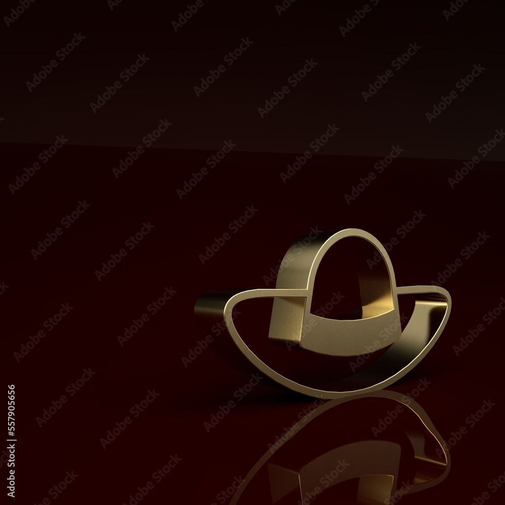 Gold Elegant women hat icon isolated on brown background. Minimalism concept. 3D render illustration