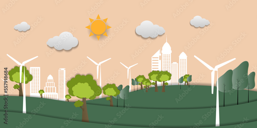 Green eco friendly city and Green renewable energy industry background.ESG as environmental social a