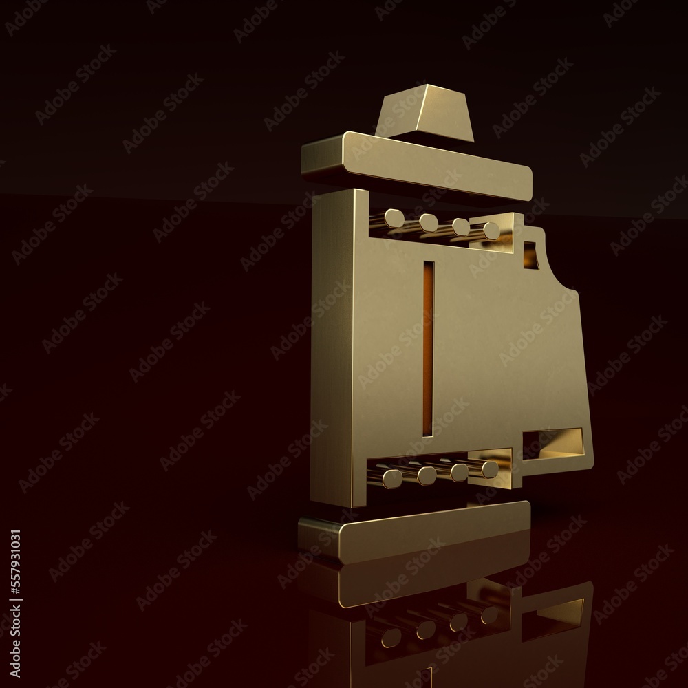 Gold Camera vintage film roll cartridge icon isolated on brown background. 35mm film canister. Films