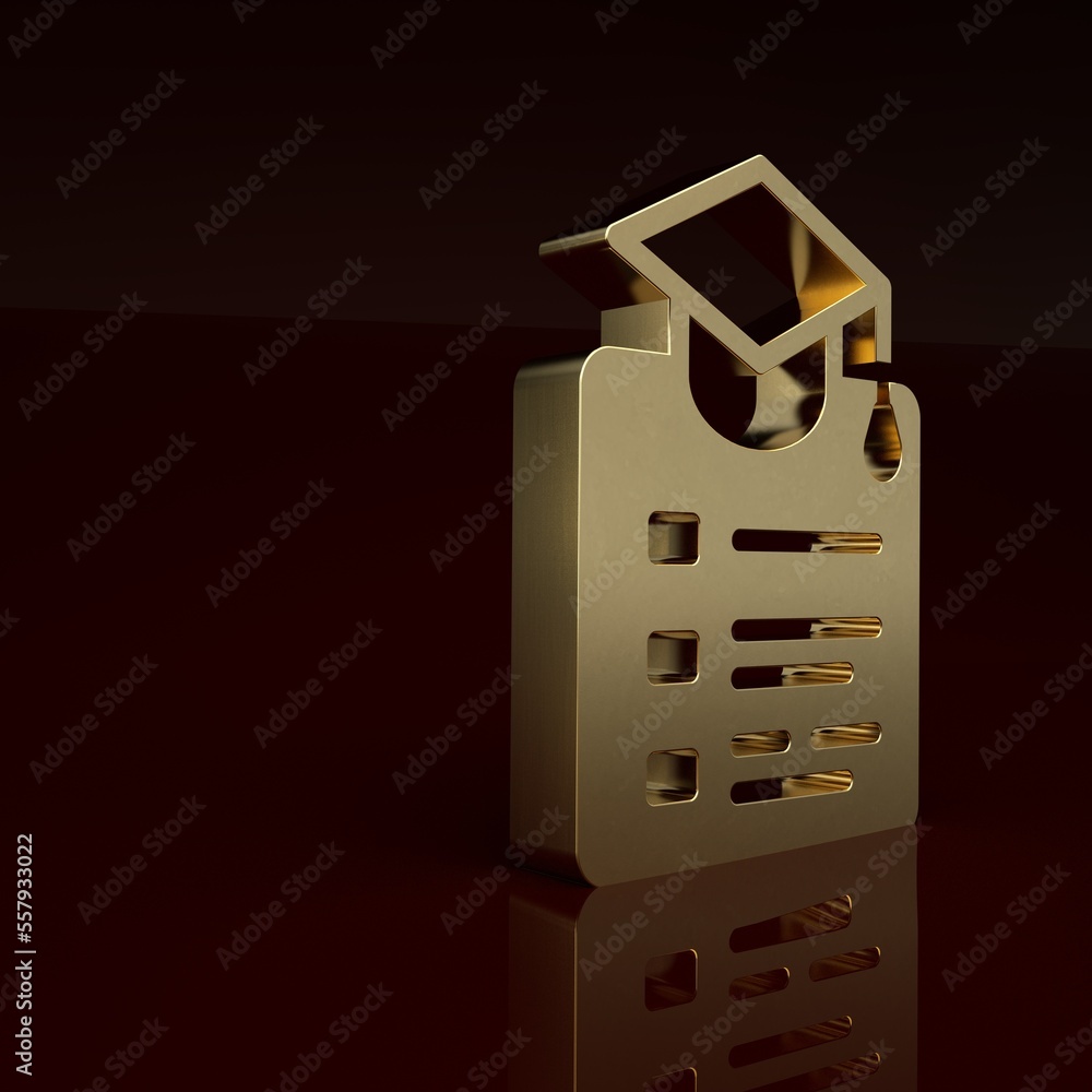 Gold Online education and graduation icon isolated on brown background. Online teacher on monitor. W