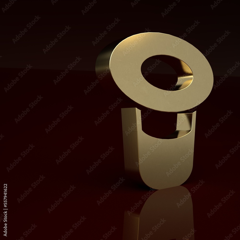 Gold Magic hat icon isolated on brown background. Magic trick. Mystery entertainment concept. Minima