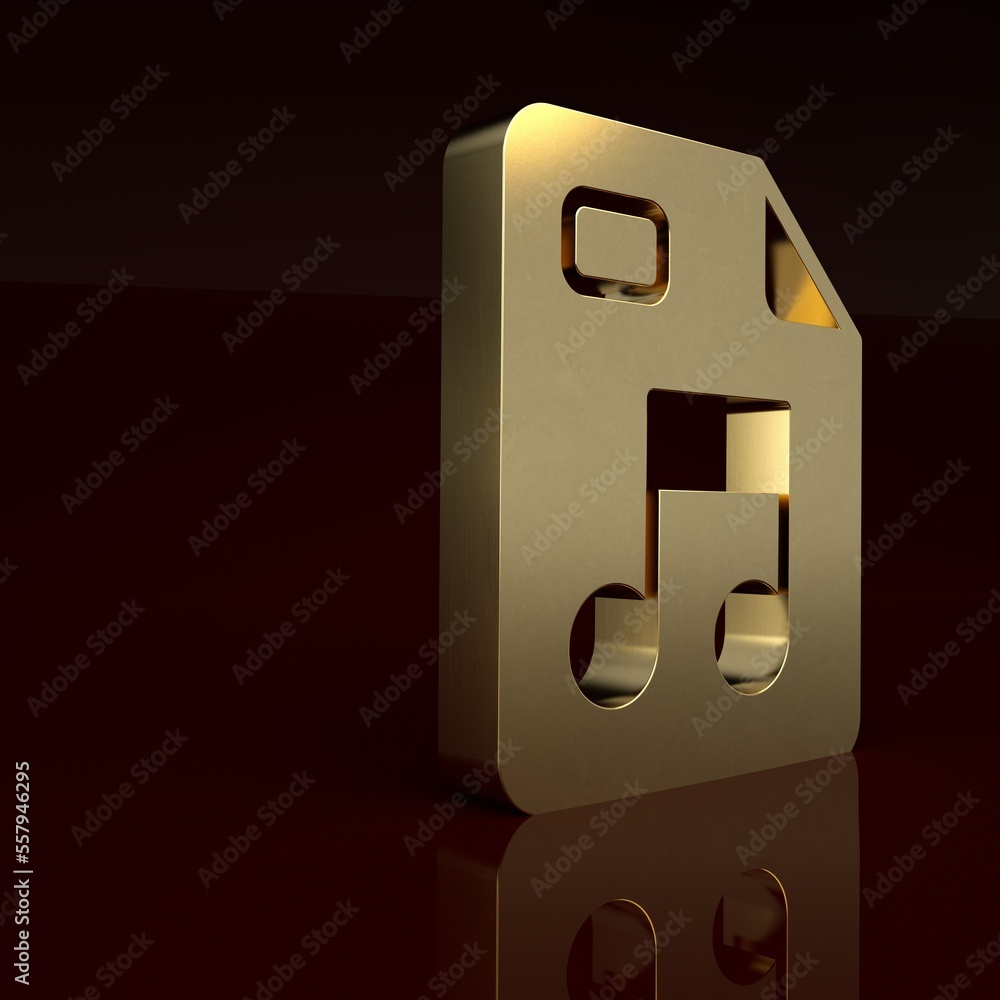 Gold MP3 file document. Download mp3 button icon isolated on brown background. Mp3 music format sign