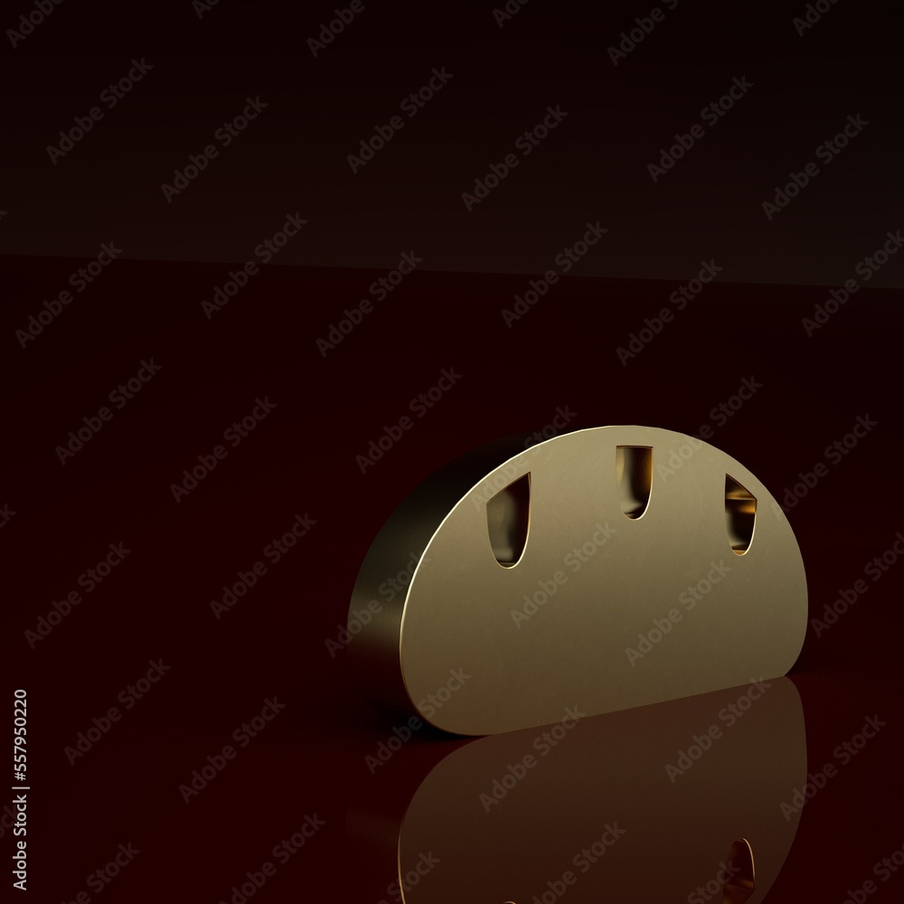 Gold Bread loaf icon isolated on brown background. Minimalism concept. 3D render illustration