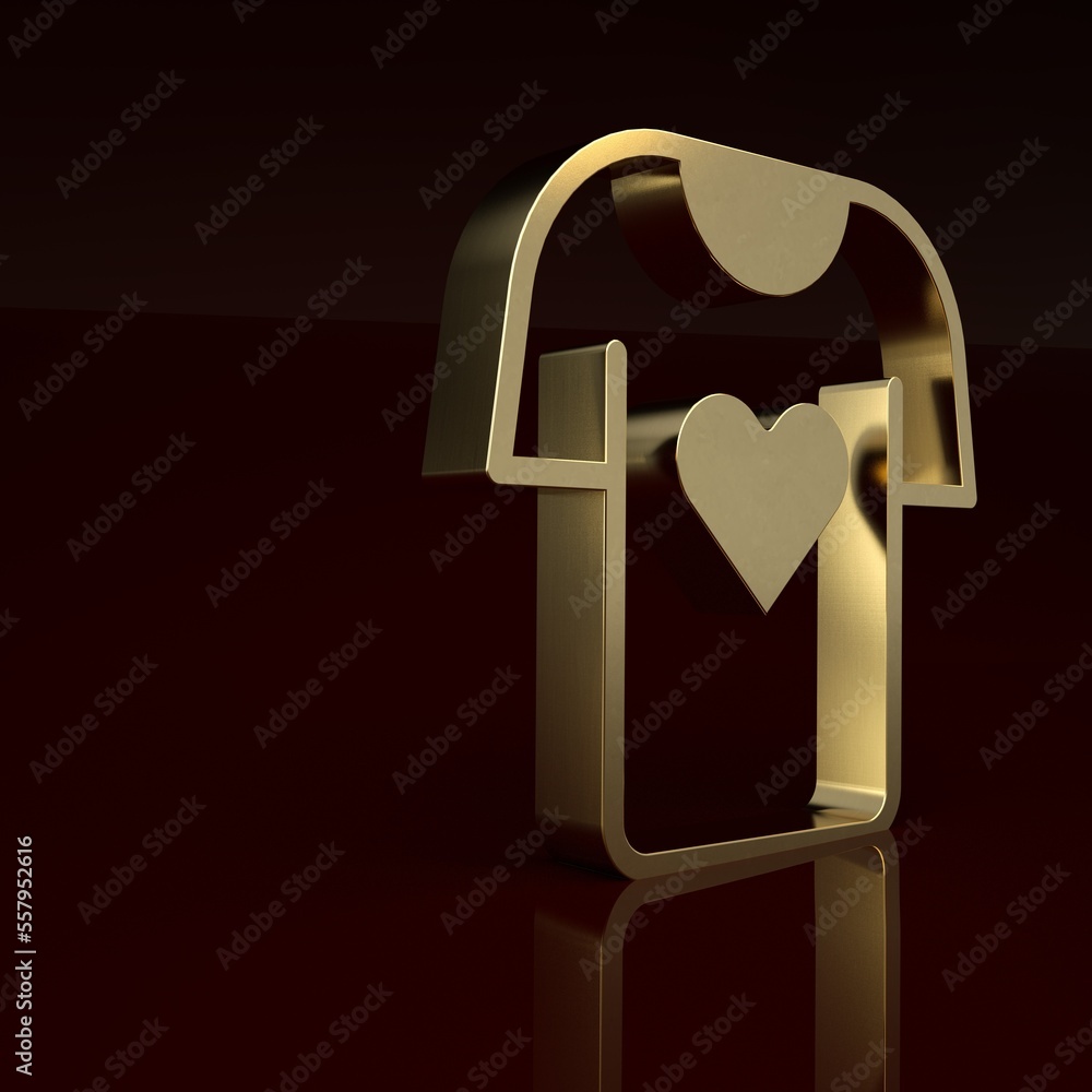 Gold Clothes donation icon isolated on brown background. Minimalism concept. 3D render illustration