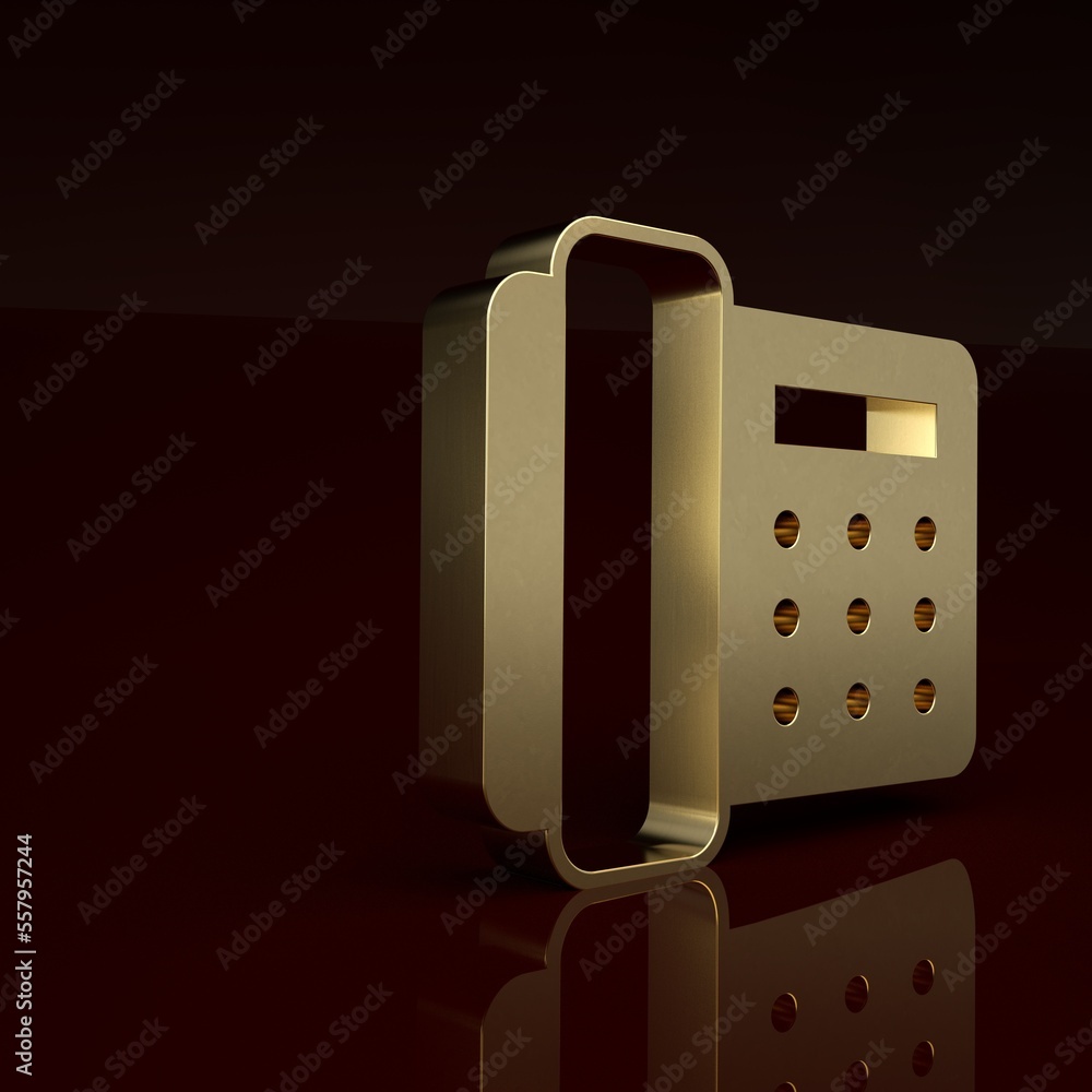 Gold Telephone handset icon isolated on brown background. Phone sign. Minimalism concept. 3D render 