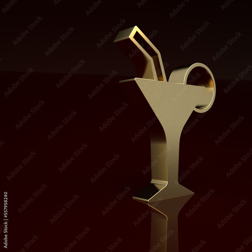 Gold Cocktail and alcohol drink icon isolated on brown background. Minimalism concept. 3D render ill