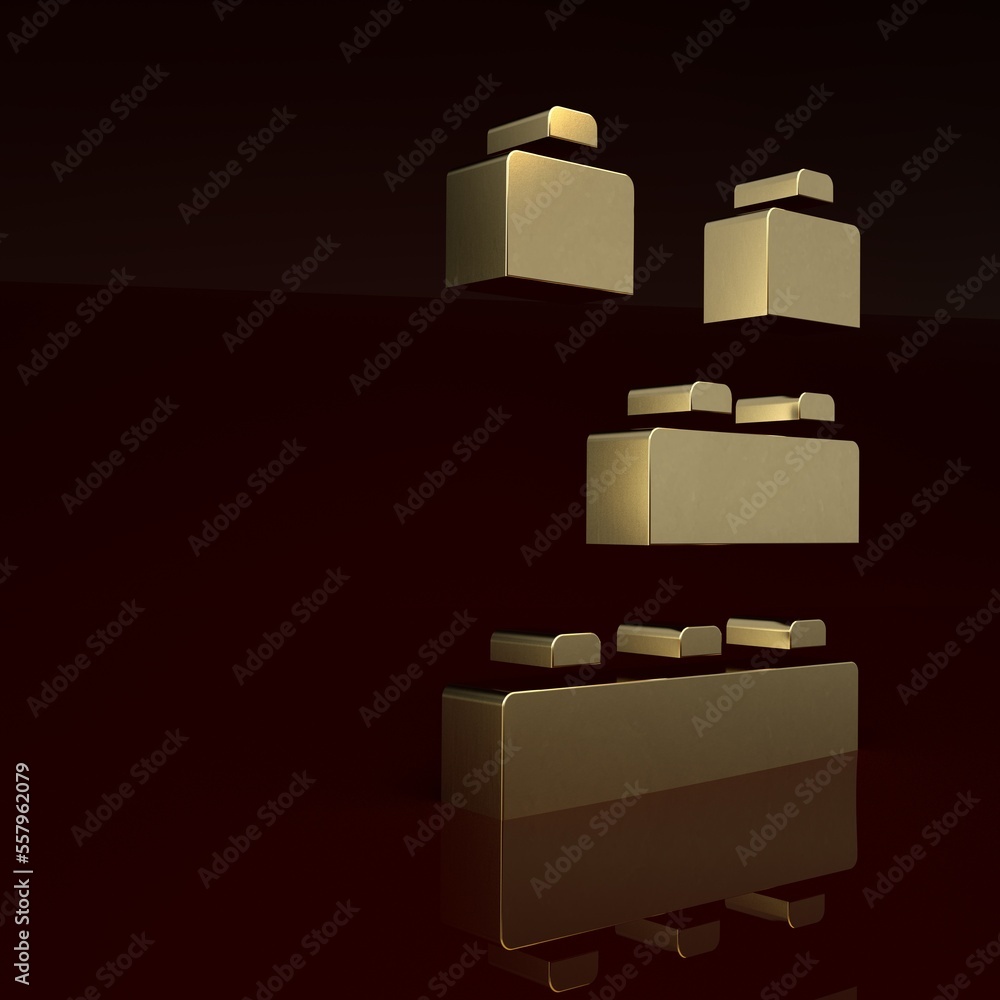 Gold Toy building block bricks for children icon isolated on brown background. Minimalism concept. 3