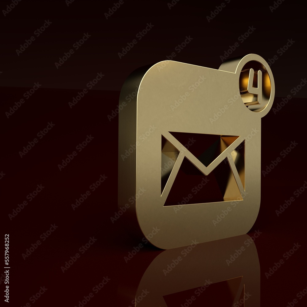 Gold Envelope icon isolated on brown background. Received message concept. New, email incoming messa