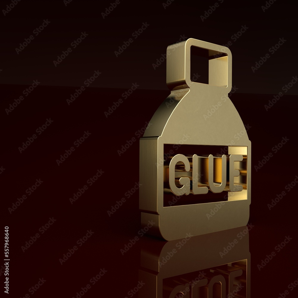 Gold Glue icon isolated on brown background. Minimalism concept. 3D render illustration