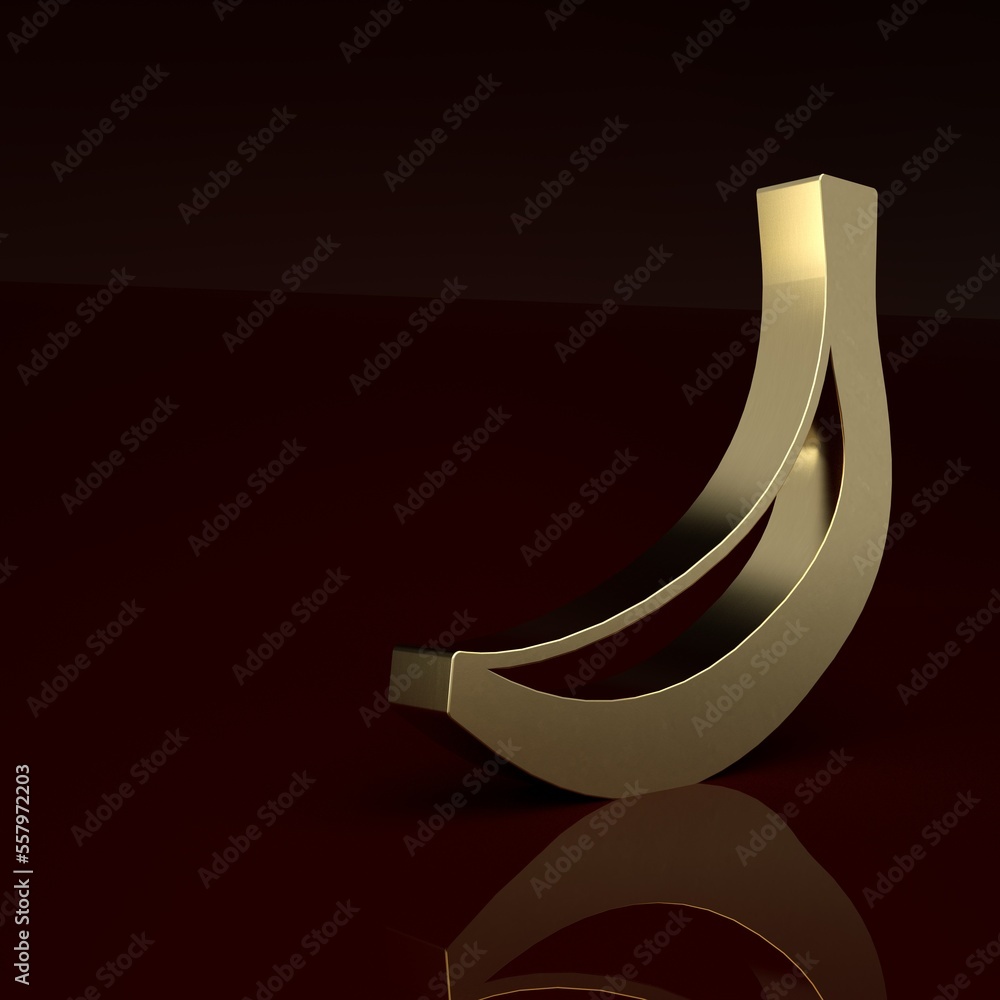 Gold Banana icon isolated on brown background. Minimalism concept. 3D render illustration