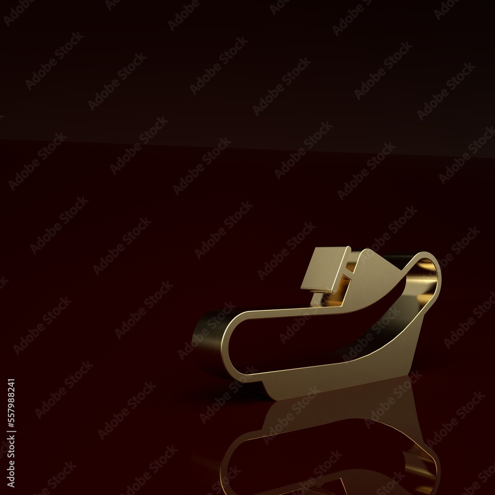 Gold Rafting boat icon isolated on brown background. Inflatable boat with paddles. Water sports, ext